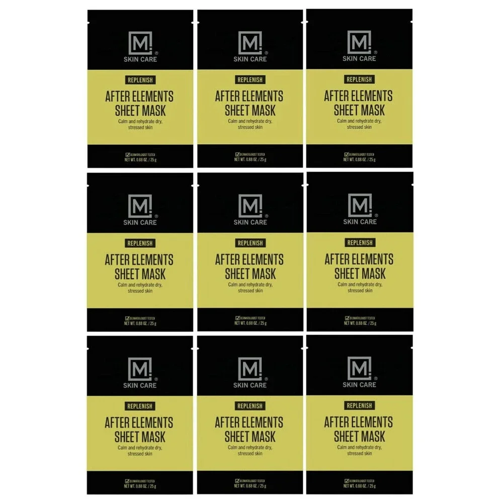 Set of 9 M.Skin Care After Elements Facial Sheet Mask Treatment for Men, Sunburn